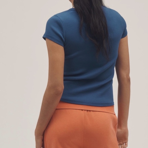 NWT Anthropologie Maeve Navy Blue Ribbed T-Shirt with Anchor Embroidery - Picture 3 of 7